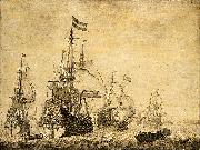 Willem Van de Velde The Younger Seascape with Dutch men-of-war. painting